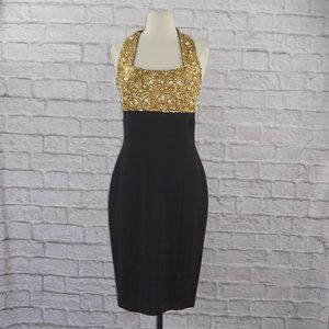Vintage 90s Sequin Pearl Wool Halter Dress